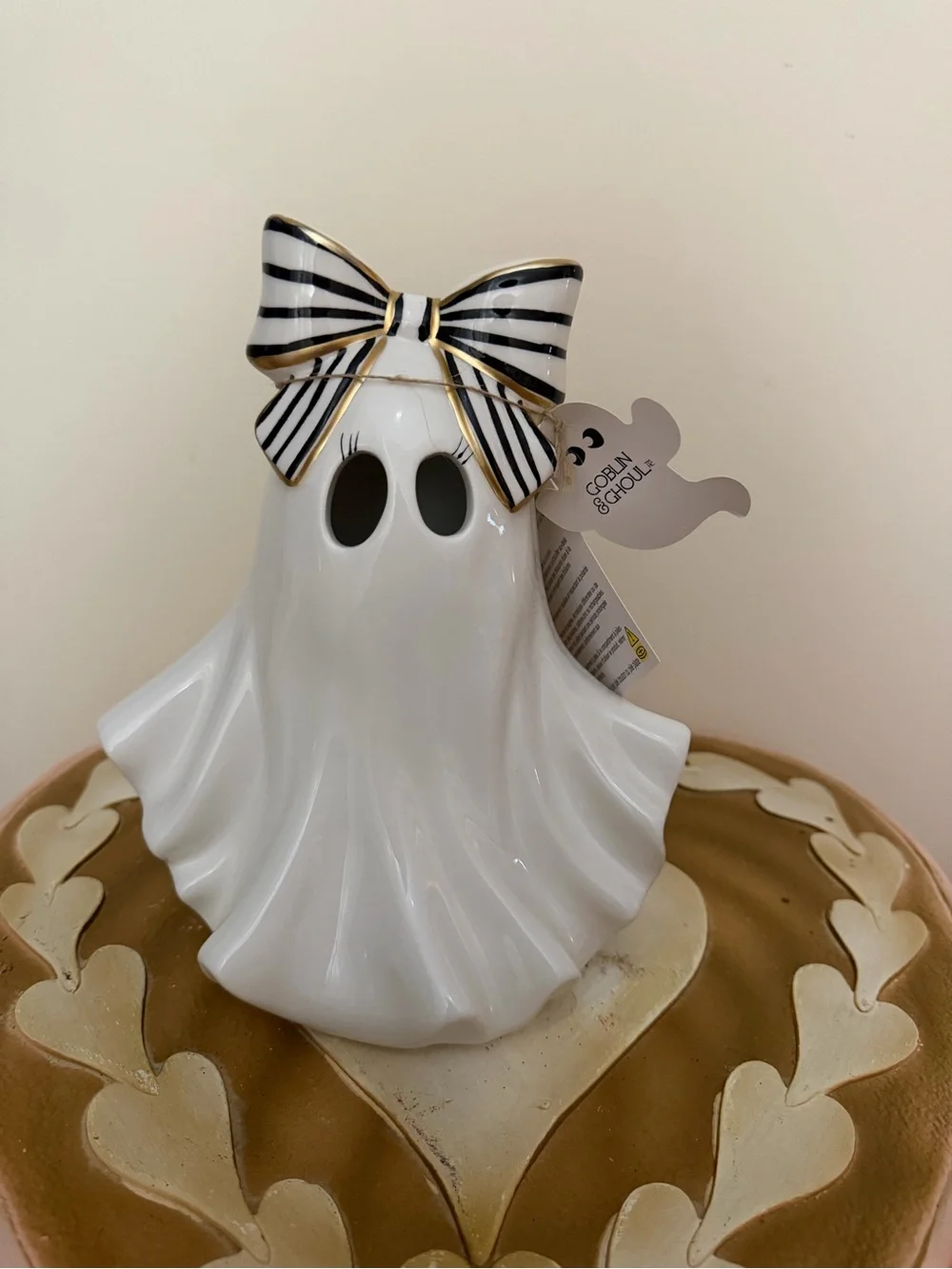 Goblin & Ghoul Halloween Light Up Ghost Girl with Black & White Striped Bow